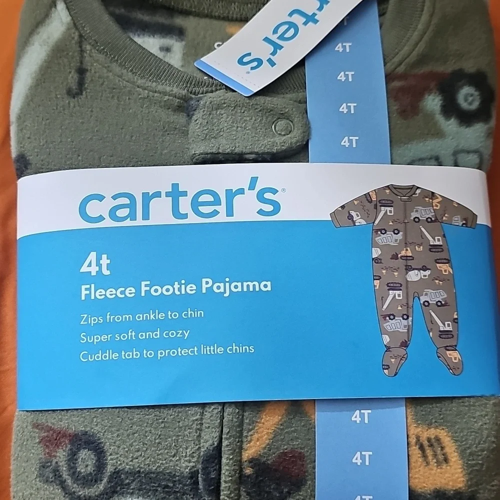 Carter's Toddler Boys Fleece Footie Pajama Zip front Ankle To Chin Super Soft